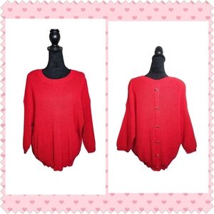 Poppy & Whimsy Red Silver Bow Slouchy Knit Sweater Size 1XL